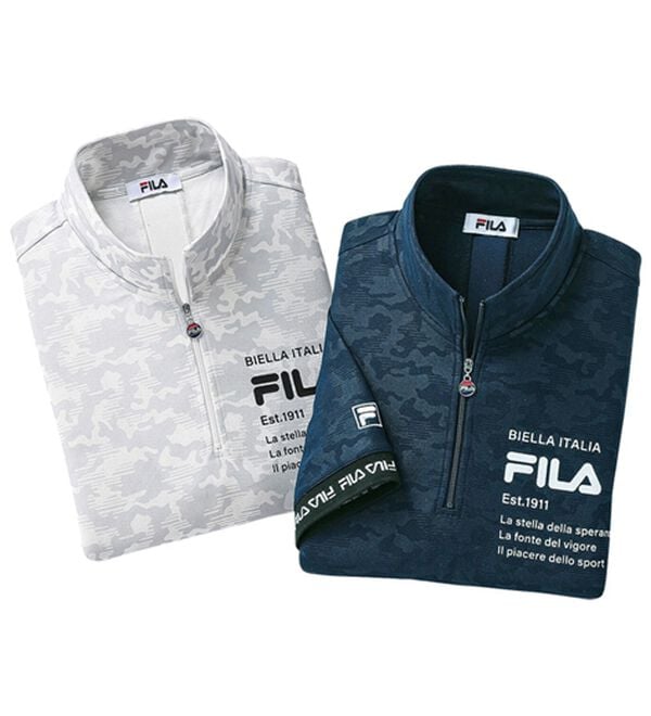 「【２枚組】＜フィラ＞キシリトール加工ハーフジップポロ（メンズポロシャツ）」｜迷彩柄