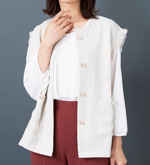 BELLUNA（ベルーナ）の「ツイード調パールボタンデザインベスト（ベスト）」｜詳細画像