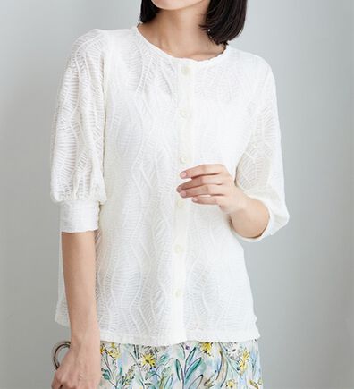 BELLUNA（ベルーナ）の「波柄シアージャカード素材カーディガン（ニットカーディガン）」