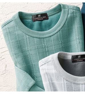 「＜コムルヴァン・オム＞チェック柄ふくれジャカードトレーナー（メンズトレーナー）」｜グリーン