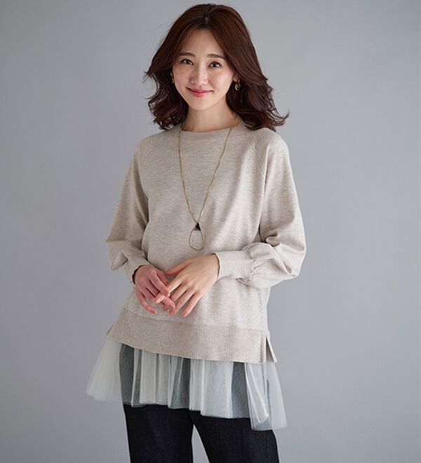 BELLUNA（ベルーナ）の「着回し自在！チュール重ねニットアンサンブル（ニット・セーター）」｜詳細画像