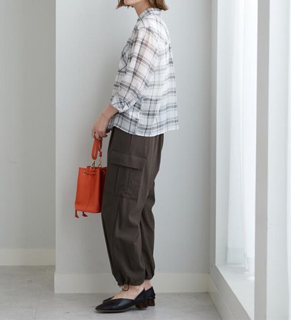 BELLUNA（ベルーナ）の「シフォン楊柳チェック柄プリントシャツ（シャツ）」｜詳細画像