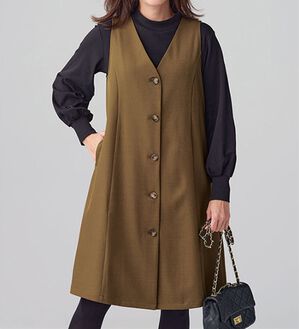 BELLUNA（ベルーナ）の「シワになりにくい！ウーリッシュ素材２ＷＡＹジャンパースカート（その他ワンピース）」｜マスタード