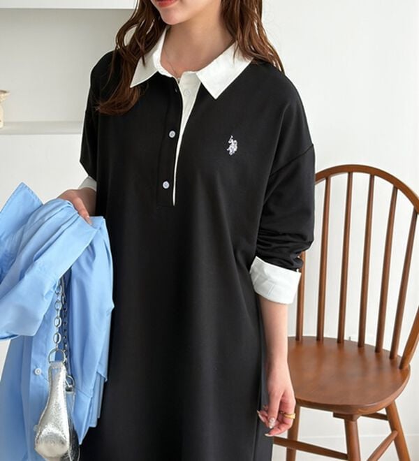 GeeRA（ジーラ）の「【U.S. POLO ASSN.】ラガーシャツ風ポロ衿ワンピース（カットソーワンピース）」｜詳細画像