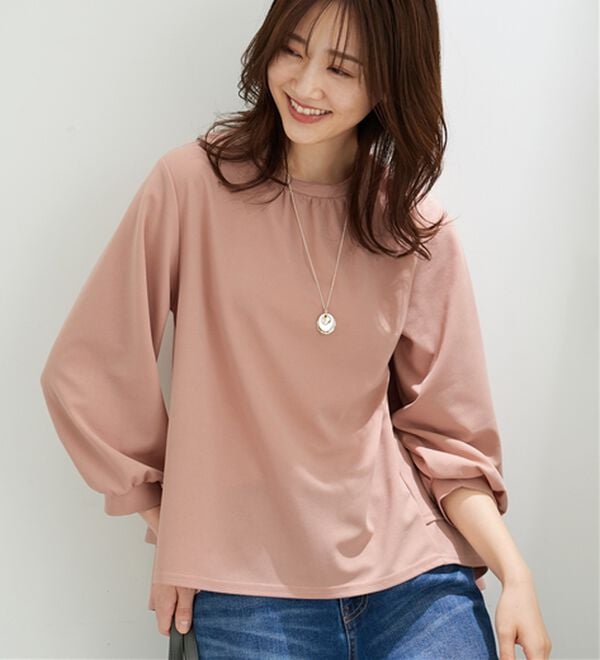 BELLUNA（ベルーナ）の「【再入荷】ボリューム袖美人顔バックフレアーＴブラウス（ブラウス）」｜コーラルピンク