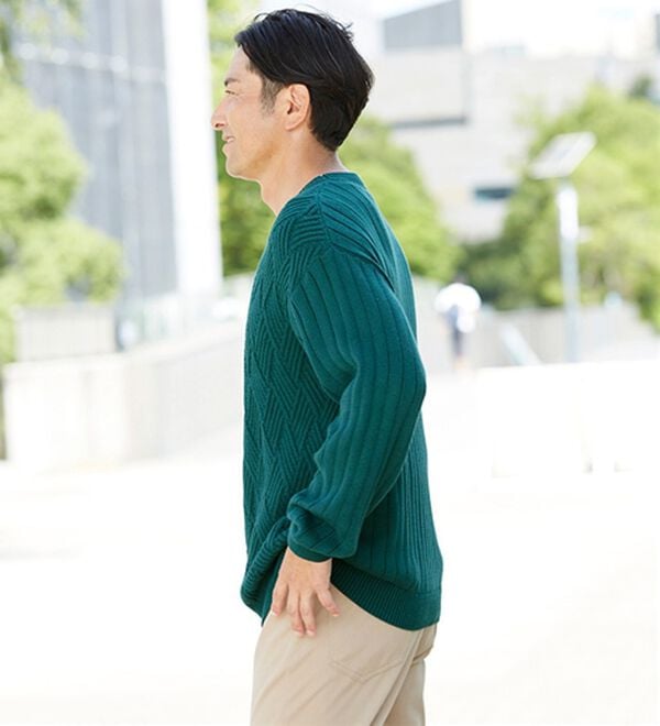 「＜アーノルド　パーマー＞綿１００％立体編レイヤードセーター（メンズニット・セーター）」｜詳細画像