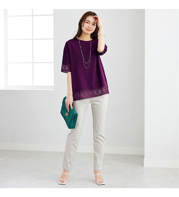 BELLUNA（ベルーナ）の「花柄レース使いデザインプルオーバー（カットソー）」｜詳細画像