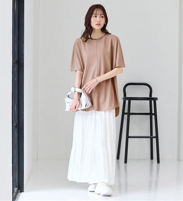 BELLUNA（ベルーナ）の「Ｔシャツ感覚なのにきちんとブラウス見え！カットジョーゼット半袖プルオーバー（カットソー）」｜詳細画像