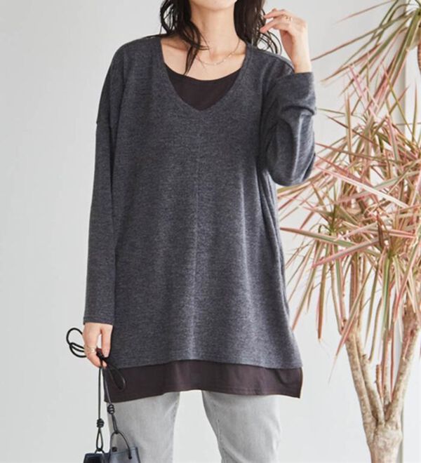 RANAN（ラナン）の「レイヤード風ニットソーチュニック（チュニック）」｜詳細画像