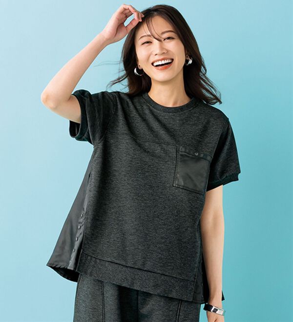 BELLUNA（ベルーナ）の「【ＳＥＪＬ】異素材切替デザインプルオーバー（カットソー）」｜杢チャコール