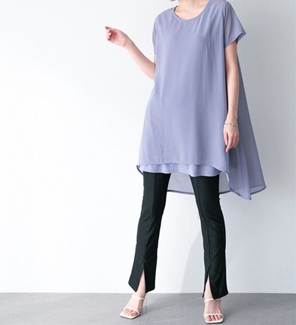 RANAN（ラナン）の「ひんやり！デニム調スリットパンツ（フルレングスパンツ）」｜詳細画像