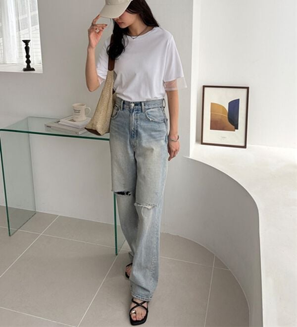 GeeRA（ジーラ）の「綿１００％袖シアー切替シルケットＴシャツ（Tシャツ）」｜詳細画像