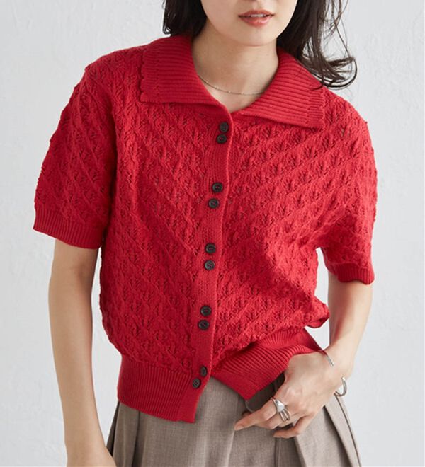 RANAN（ラナン）の「透かし柄サマーニットポロカーデ（ニット・セーター）」｜詳細画像