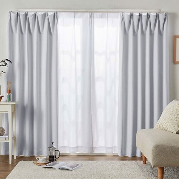 iellio（イエリオ）の「１・２級遮光＆断熱保温＆ＵＶ見えにくいレース付カーテンセット＜４枚組・遮光１級・洗える・無地・レースカーテン・新生活＞（ドレープカーテン）」｜ホワイトグレー（Ｌｕｎｅ）