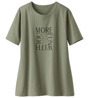 BELLUNA（ベルーナ）の「綿１００％プリントＴシャツ（Tシャツ）」｜オリーブ(ロゴ)
