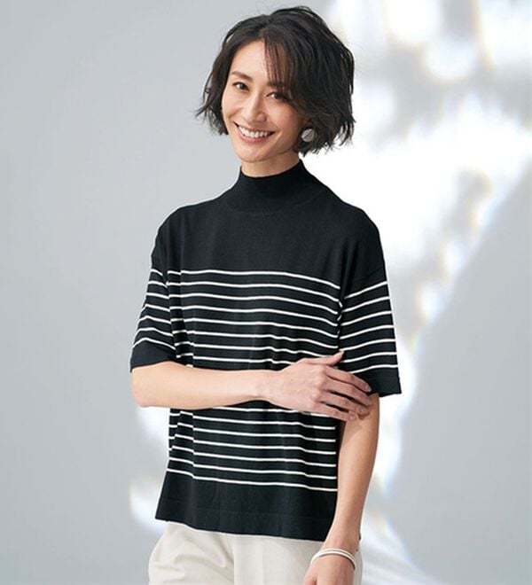 BELLUNA（ベルーナ）の「【選べるデザイン】Ｔシャツが苦手な方に！ひんやり綿混ニットＴ（ニット・セーター）」｜詳細画像