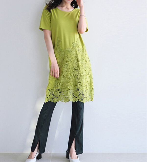 RANAN（ラナン）の「ひんやり！デニム調スリットパンツ（フルレングスパンツ）」｜詳細画像