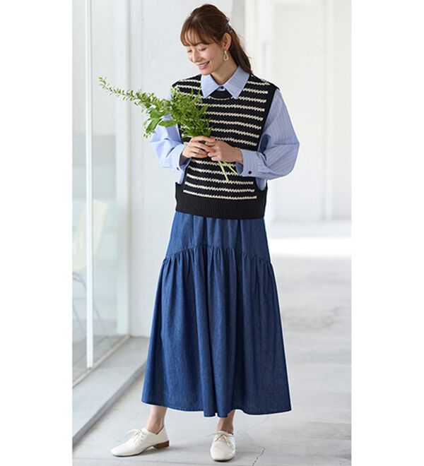 BELLUNA（ベルーナ）の「ふんわりギャザーのデニムスカート（ロングスカート）」｜詳細画像