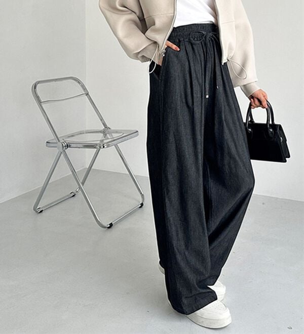 GeeRA（ジーラ）の「【接触冷感】穿いて感激！キレイ見えする楽ちんワイドデニムパンツ（ワイドパンツ・ガウチョ）」｜詳細画像