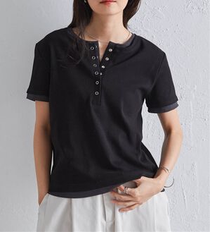 RANAN（ラナン）の「レイヤード風ヘンリーネックTシャツ（カットソー）」｜ブラック系