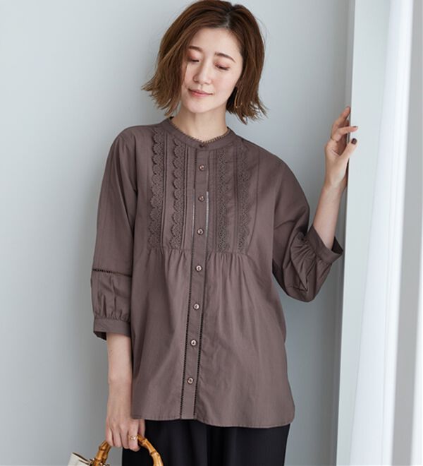 BELLUNA（ベルーナ）の「レース&times;ピンタック使いシャツチュニック（チュニック）」｜詳細画像