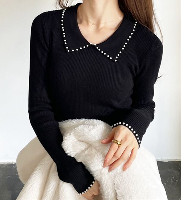 GeeRA（ジーラ）の「【YOUING.】パール衿リブニット（ニット・セーター）」｜詳細画像