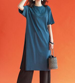 BELLUNA（ベルーナ）の「【楊柳イージーパンツ付】ひんやり！スリットデザインワンピース（カットソーワンピース）」｜詳細画像