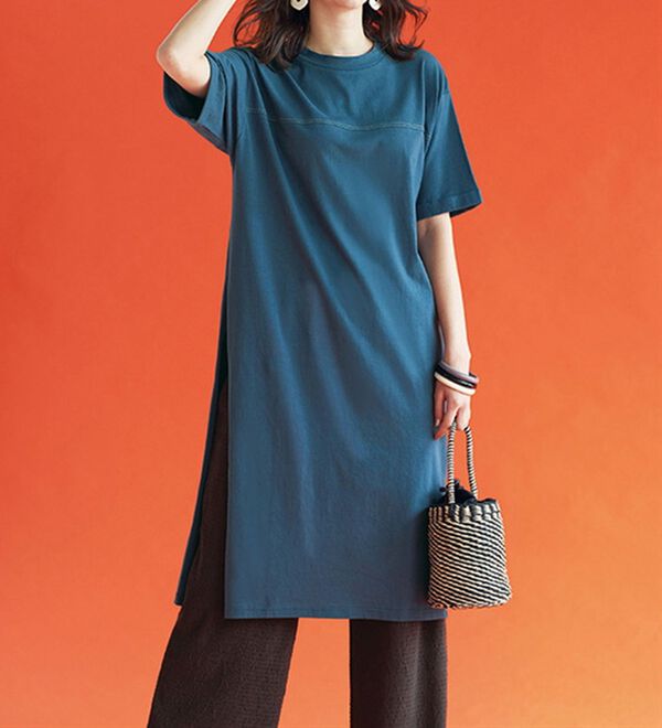 BELLUNA（ベルーナ）の「【楊柳イージーパンツ付】ひんやり！スリットデザインワンピース（カットソーワンピース）」｜詳細画像