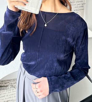 GeeRA（ジーラ）の「前後２ＷＡＹメッシュベロアカットソー（カットソー）」｜ネイビー