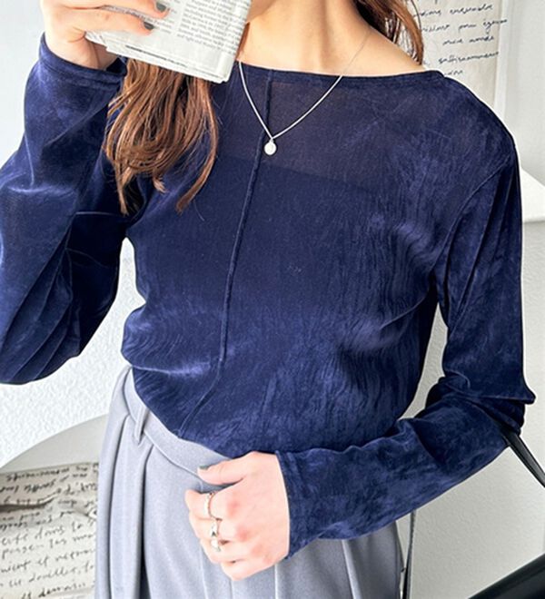 GeeRA（ジーラ）の「前後２ＷＡＹメッシュベロアカットソー（カットソー）」｜ネイビー