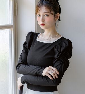 alotta（アロッタ）の「【Corie】配色パワショルリブトップス（カットソー）」｜詳細画像