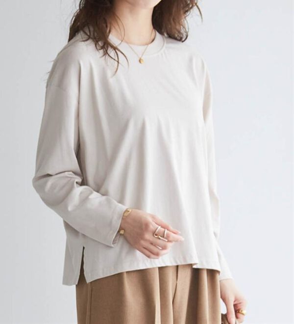 RANAN（ラナン）の「【選べる袖丈】【ひんやり・ＵＶ】＜BC＞綿100％プチハイネックＴシャツ（カットソー）」｜詳細画像