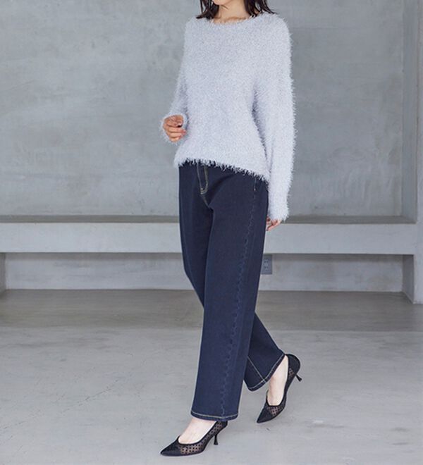 RANAN（ラナン）の「【裏起毛】ウエストゴムなのにスッキリ穿けるデニム（フルレングスパンツ）」｜詳細画像