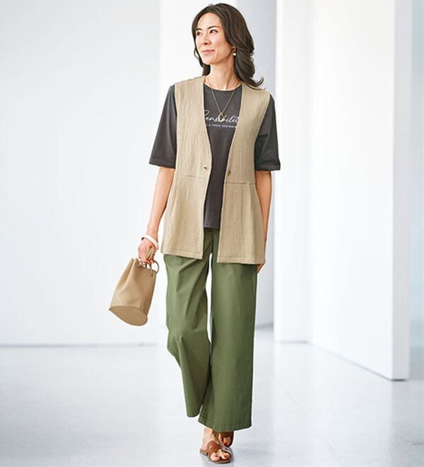 BELLUNA（ベルーナ）の「麻入りストレッチ素材ベイカーワイドパンツ（ワイドパンツ・ガウチョ）」｜詳細画像