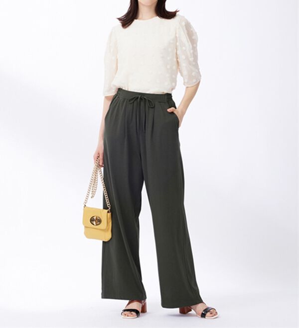 BELLUNA（ベルーナ）の「ひんやり！綿混ドロストワイドパンツ（ワイドパンツ・ガウチョ）」｜詳細画像