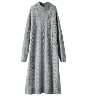 BELLUNA（ベルーナ）の「ケーブル柄ロング丈ニットワンピース（ニットワンピース）」｜杢グレー