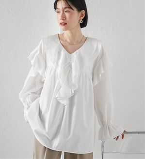 RANAN（ラナン）の「ビッグカラーフリルブラウス（ブラウス）」｜オフホワイト