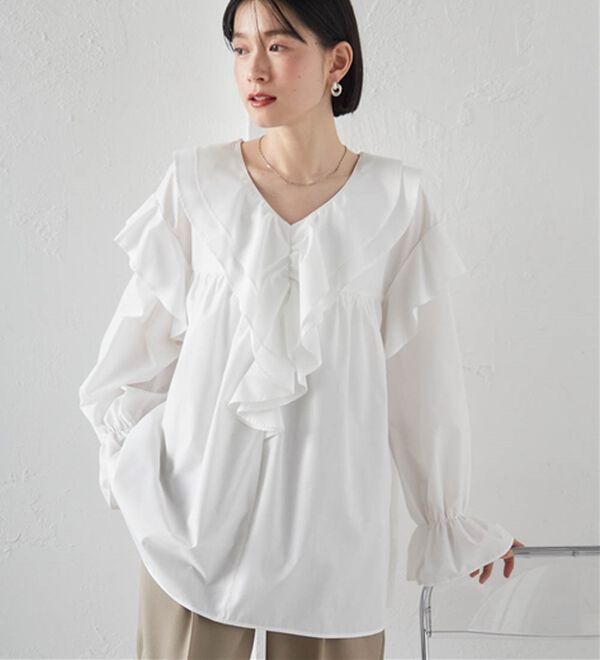 RANAN（ラナン）の「ビッグカラーフリルブラウス（ブラウス）」｜オフホワイト