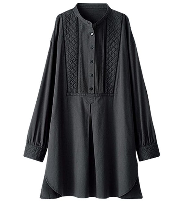 BELLUNA（ベルーナ）の「キルト×ピンタック使いシャツチュニック（チュニック）」｜チャコール