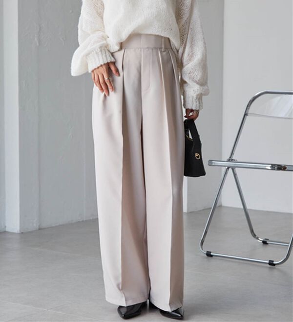 RANAN（ラナン）の「【選べる股下】きれい見え２タックワイドスラックス（ワイドパンツ・ガウチョ）」｜詳細画像