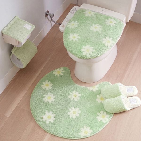 iellio（イエリオ）の「大人かわいいトイレマットシリーズ＜フタカバー・ペーパーホルダーカバー・スリッパ・おしゃれ・洗える・ポグン（ｐｏｇｅｕｎ）＞（トイレマット）」｜グリーン