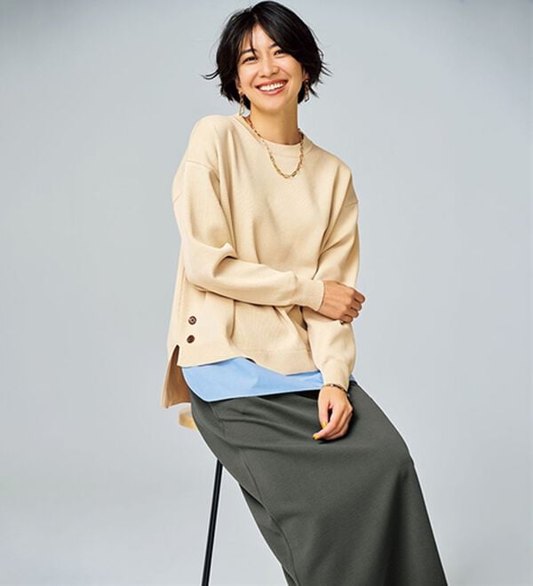 BELLUNA（ベルーナ）の「裾ボタン重ね着風ニットプルオーバー（ニット・セーター）」｜詳細画像