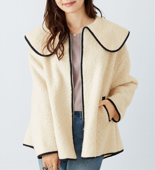 alotta（アロッタ）の「配色デザインブークレジップブルゾンコート（ショートコート）」｜詳細画像