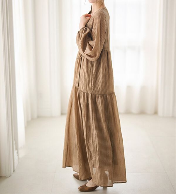 RANAN（ラナン）の「シアーチェックドロストギャザーティアードワンピ（その他ワンピース）」｜詳細画像