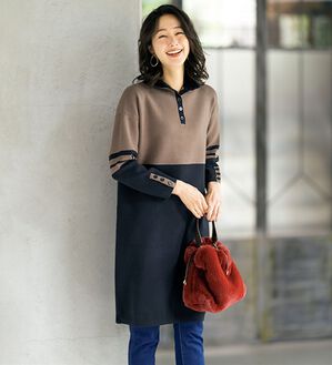 ルフラン（ルフラン）の「配色切替ロング丈ニットチュニック＜ミリッサ＞（ニットワンピース）」｜モカ