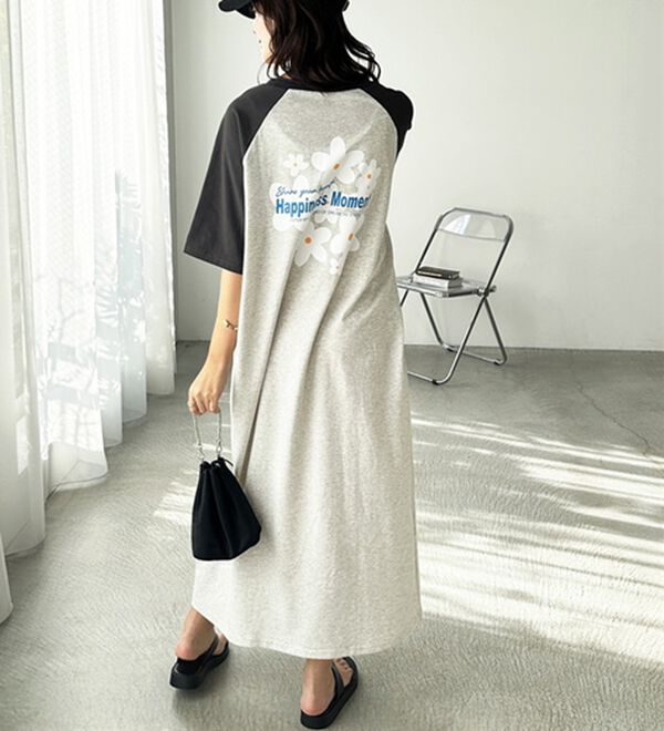 GeeRA（ジーラ）の「ラグラン配色プリントＴシャツワンピース（カットソーワンピース）」｜詳細画像