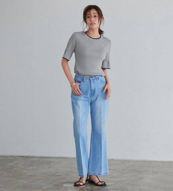 Pierrot（ピエロ）の「【接触冷感】配色デザインフレアニット（ニット・セーター）」｜詳細画像