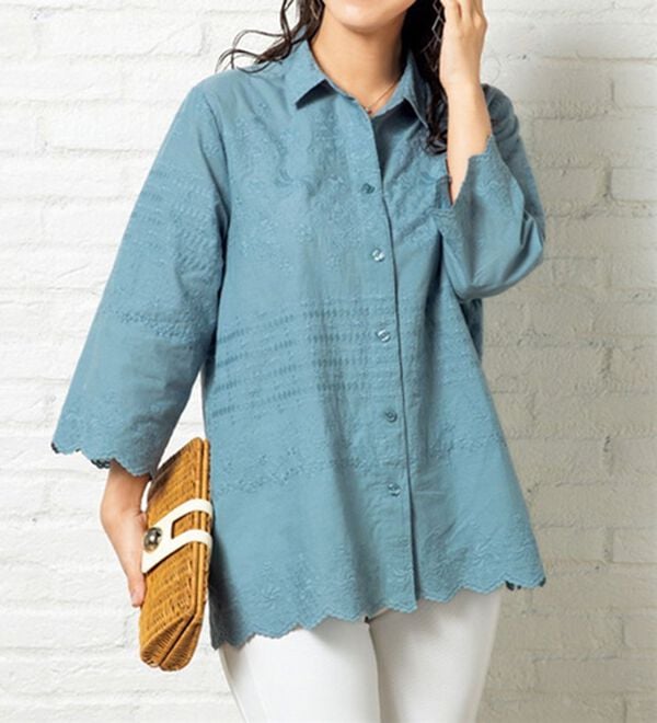 ルフラン（ルフラン）の「贅沢刺しゅうの上品ブラウス（ブラウス）」｜サックス