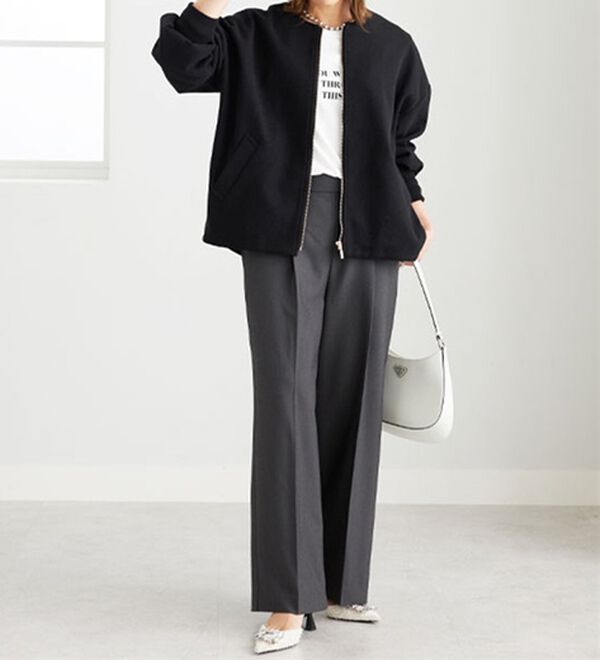 BELLUNA（ベルーナ）の「【ｍａｋｏさんコラボ】ウール調ノーカラーブルゾン（ブルゾン）」｜詳細画像