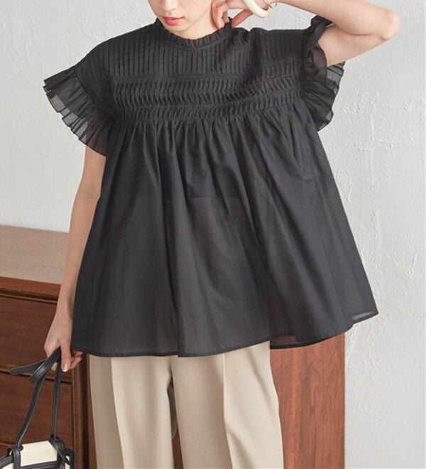 RANAN（ラナン）の「ピンタックフリルボイルブラウス（ブラウス）」｜詳細画像